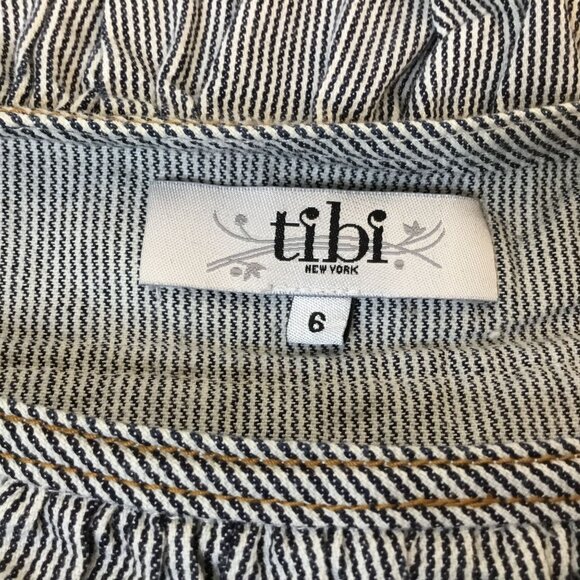 Tibi New York Woman’s Striped Ruffle Boat Neck Shift Dress Cotton Pockets Sz 6 - Picture 7 of 7